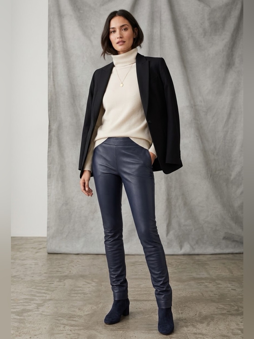 THE ROW Women’s Small Blue Lambskin Leather Elastic Waist Moto Leggings S Pant
